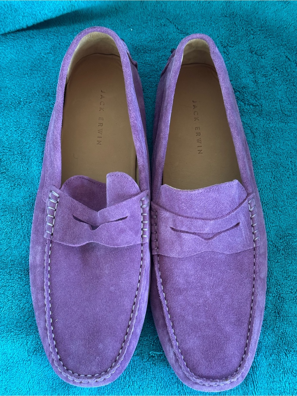 Jack Erwin Parker Driving Moccasins in Violet Suede in a Size 13